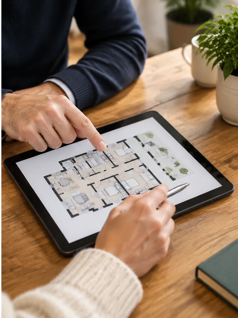 Reviewing a property floor plan on a tablet